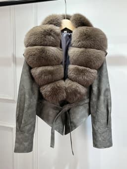 Lagabogy 2025 Real Fox Fur Collar Autumn Winter Faux Leather Jackets For Women Chic Dropped Shoulder PU Coat Casual Office Lady