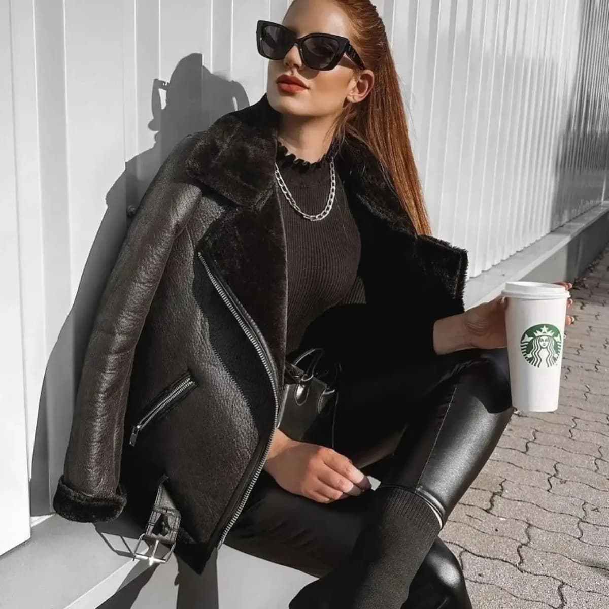 Suninheart Thicken Jackets for The Winter Black Women's Faux Fur Coat Warm Biker Ladies Outwear with Belt New in Coats & Jackets