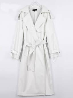Mauroicardi Spring Autumn Black Long Soft Pu Leather Trench Coat for Women Sashes Loose Casual White Waterproof Overcoat 2025