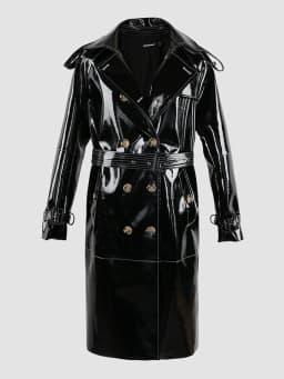 Nerazzurri Autumn Long Shiny Black Red Patent Pu Leather Trench Coat for Women Belt Double Breasted Luxury Designer Clothes 2023