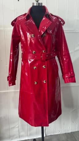 Nerazzurri Autumn Long Shiny Black Red Patent Pu Leather Trench Coat for Women Belt Double Breasted Luxury Designer Clothes 2023