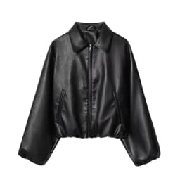 ZERAINS Autumn new women's clothing European and American lapel long sleeved loose PU leather pilot jacket jacket