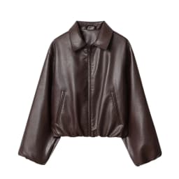 ZERAINS Autumn new women's clothing European and American lapel long sleeved loose PU leather pilot jacket jacket