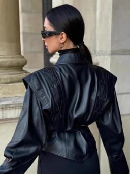 Suninherat Autumn Faux Leather Jacket 2025 Fashion Black PU Jacket Coat with Belt Lapel Women's Outwear
