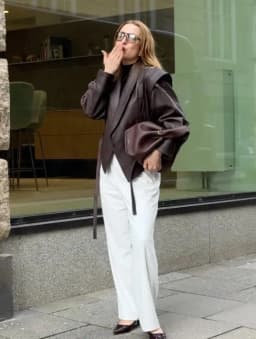 Suninherat Autumn Faux Leather Jacket 2025 Fashion Black PU Jacket Coat with Belt Lapel Women's Outwear