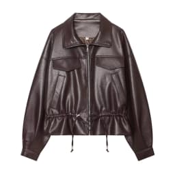 HH Ladies Fashion Adjustable Drawstring Faux Leather Lapel Coat Front Zip Pockets Long Sleeves Elegant Autumn Party Brown Jacket