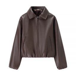 2025 Autumn/Winter New Women's Fashion Style Collar Zipper Long Sleeve Imitation Leather Coat
