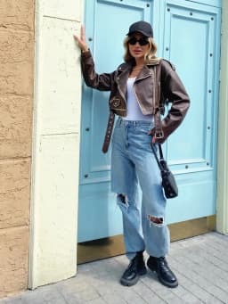 Ailegogo Vintage Women Loose Belt Pu Faux Leather Jacket Streetwear Female Moto Biker Coat Spring Autumn Outwear