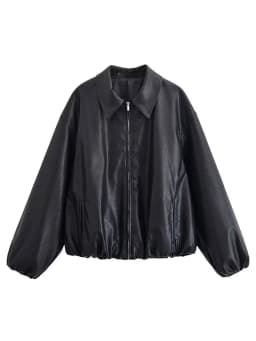 HH Women Vintage Dark Brown Faux Leather Bomber Jacket Long Sleeve Zipper Lapel Coat Spring Autumn Fashion Lady Streetwear Tops