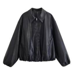 HH Women Vintage Dark Brown Faux Leather Bomber Jacket Long Sleeve Zipper Lapel Coat Spring Autumn Fashion Lady Streetwear Tops