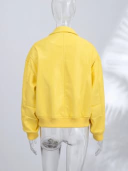 Faux Leather Yellow Short Women's Jacket Autumn Turn-down Collar Pockets Zippers Female Coat 2026 Lady Full Sleeve Fashion Coats