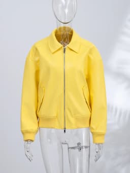 Faux Leather Yellow Short Women's Jacket Autumn Turn-down Collar Pockets Zippers Female Coat 2026 Lady Full Sleeve Fashion Coats