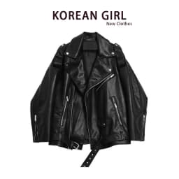 American Retro Black PU Leather Jacket Women's Oversize Motorcycle Style Top Coat Fall New Design Sensation Commute Wind