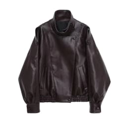 ETJ 2025 New Women's Fashion Loose Version of Standing Collar Imitation Leather Jacket Street Style Cool Handsome Leather Jacket