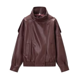 ETJ 2025 New Women's Fashion Loose Version of Standing Collar Imitation Leather Jacket Street Style Cool Handsome Leather Jacket