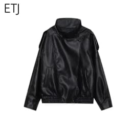 ETJ 2025 New Women's Fashion Loose Version of Standing Collar Imitation Leather Jacket Street Style Cool Handsome Leather Jacket
