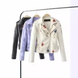Spring Autumn PU Leather Jacket Women Motorcycle Embroidered Rivet Blazer Outerwear Coats