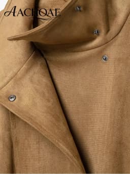 AACHOAE Women Faux Suede Jacket Belted Waist High Stand Collar Button Up Loose Short Coat Vintage Casual Outerwear