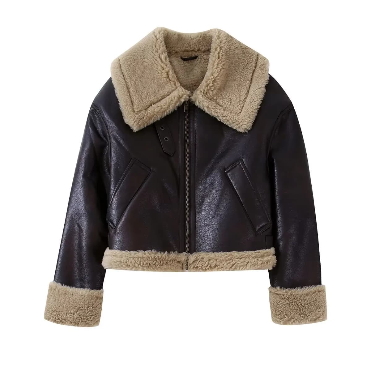 Street Fur Lined Jacket Winter Thick Zip Up Faux Fur Coat Women Short Jackets