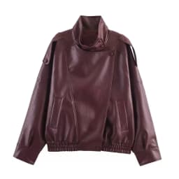 Crossbody PU Leather Jacket Women Short Motorcycle Jackets Loose Casual Blazer Tops Spring Summer
