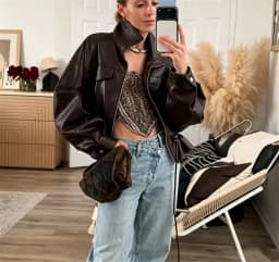 Guobioziy Women's Jacket 2026 Early Autumn New Style Fashion Long-Sleeve Stand Collar Leather-Effect Adjustable Waist Coat