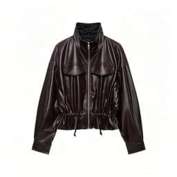 Guobioziy Women's Jacket 2026 Early Autumn New Style Fashion Long-Sleeve Stand Collar Leather-Effect Adjustable Waist Coat
