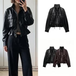 Guobioziy Women's Jacket 2026 Early Autumn New Style Fashion Long-Sleeve Stand Collar Leather-Effect Adjustable Waist Coat