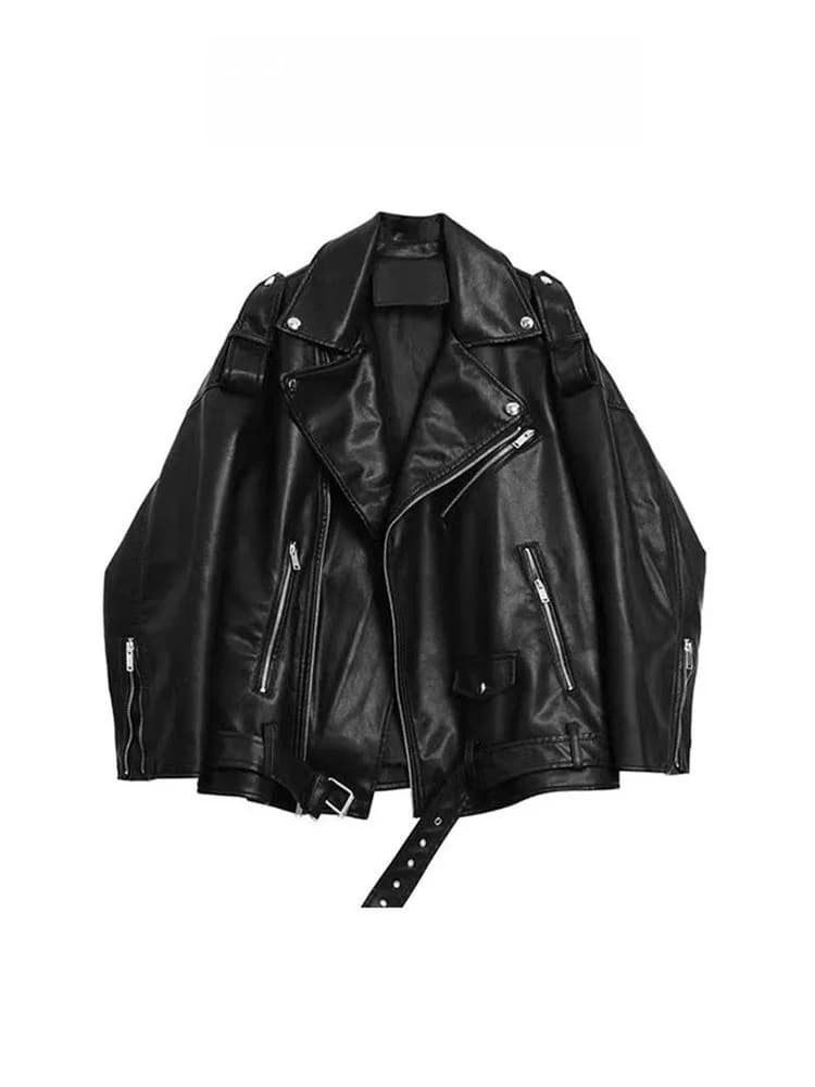 Street Style Sweet Cool Girl PU Leather Jacket Women's Spring New Loose Fit Versatile Slimming Motorcycle Top Trendy