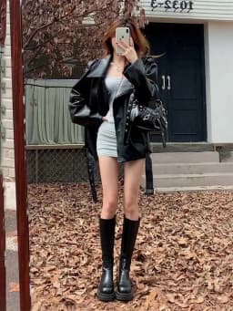 Street Style Sweet Cool Girl PU Leather Jacket Women's Spring New Loose Fit Versatile Slimming Motorcycle Top Trendy