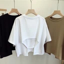 Summer New Ladies Casual Backless T-Shirt 2023 Korean Women Round Neck Loose Sweet Spicy Wind Short-Sleeved Crop Tops