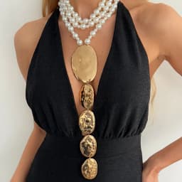 Ingemark Exaggeration Irregular Big Ellipse Pendant Necklace Women Boho Elegant Imitation Pearl Choker Chain Party Jewelry Gift