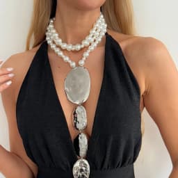 Ingemark Exaggeration Irregular Big Ellipse Pendant Necklace Women Boho Elegant Imitation Pearl Choker Chain Party Jewelry Gift