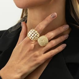 PuRui 2 Pcs/Set Vintage Exaggerated Hollow Geometric Wide Finger Rings Women Elegant Luxury Daily Wedding Banquet Charm Jewelry
