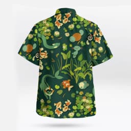 Japanese Healing Pond Cartoon Printed Flower Shirt for Both Men and Women, Summer Loose Collar Vacation Casual Cardigan Top