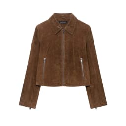 Retro Brown Stand Collar Bared Back Short Leather Jacket Women Zipper Merald Outerwear American Style Long Sleeve Winter Coat