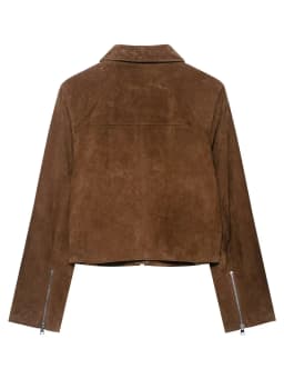 Retro Brown Stand Collar Bared Back Short Leather Jacket Women Zipper Merald Outerwear American Style Long Sleeve Winter Coat