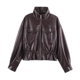 Women Autumn Winter Faux Soft Leather Jackets Coats Lady Brown Black PU Zipper Motorcycle Streetwear Ruffles Tops Brand Casual