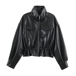 Women Autumn Winter Faux Soft Leather Jackets Coats Lady Brown Black PU Zipper Motorcycle Streetwear Ruffles Tops Brand Casual