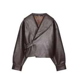 HH Women Vintage Faux Leather Jacket Front Side Buckle Belt Design Long Sleeve Lapel Short Coat Autumn Fashion Street Outerwear