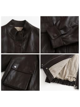 CHIC VEN Retro Coffee Women Faux Leather Jackets Fashion Stand Up Collar Zipper Casual Short Coats Spring Autumn New 2026