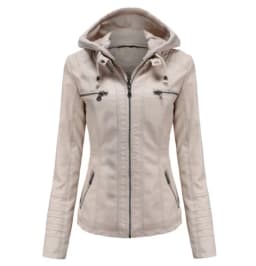 Women's Leather Jacket Hooded Zipper Coat Fashionable Casual Style Chinese Manufacturer Regular Thickness for Autumn Season