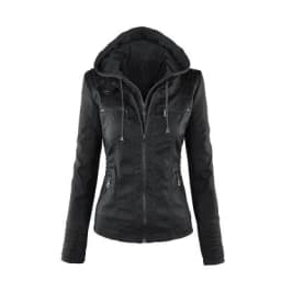 Women's Leather Jacket Hooded Zipper Coat Fashionable Casual Style Chinese Manufacturer Regular Thickness for Autumn Season
