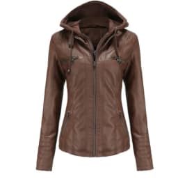 Women's Leather Jacket Hooded Zipper Coat Fashionable Casual Style Chinese Manufacturer Regular Thickness for Autumn Season