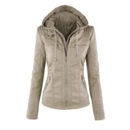Women's Leather Jacket Hooded Zipper Coat Fashionable Casual Style Chinese Manufacturer Regular Thickness for Autumn Season