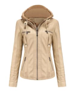 Women's Leather Jacket Hooded Zipper Coat Fashionable Casual Style Chinese Manufacturer Regular Thickness for Autumn Season