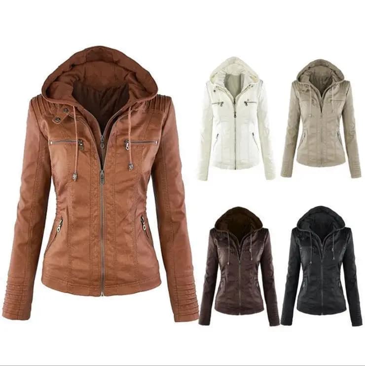 Women's Leather Jacket Hooded Zipper Coat Fashionable Casual Style Chinese Manufacturer Regular Thickness for Autumn Season