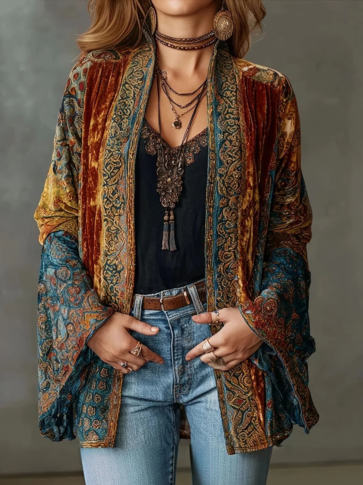 Khaki Long Sleeve Women's Buttonless Long Sweater Cardigan Standard Fit No Fur Collar Iron-Free Polyester Blend Summer Youth ...