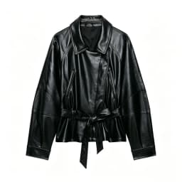 Guobioziy Women's Jacket 2026 Autumn New Fashion Long-Sleeve Turn-Down Collar Leather-Effect Belted Waist Coat