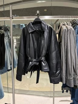 Guobioziy Women's Jacket 2026 Autumn New Fashion Long-Sleeve Turn-Down Collar Leather-Effect Belted Waist Coat