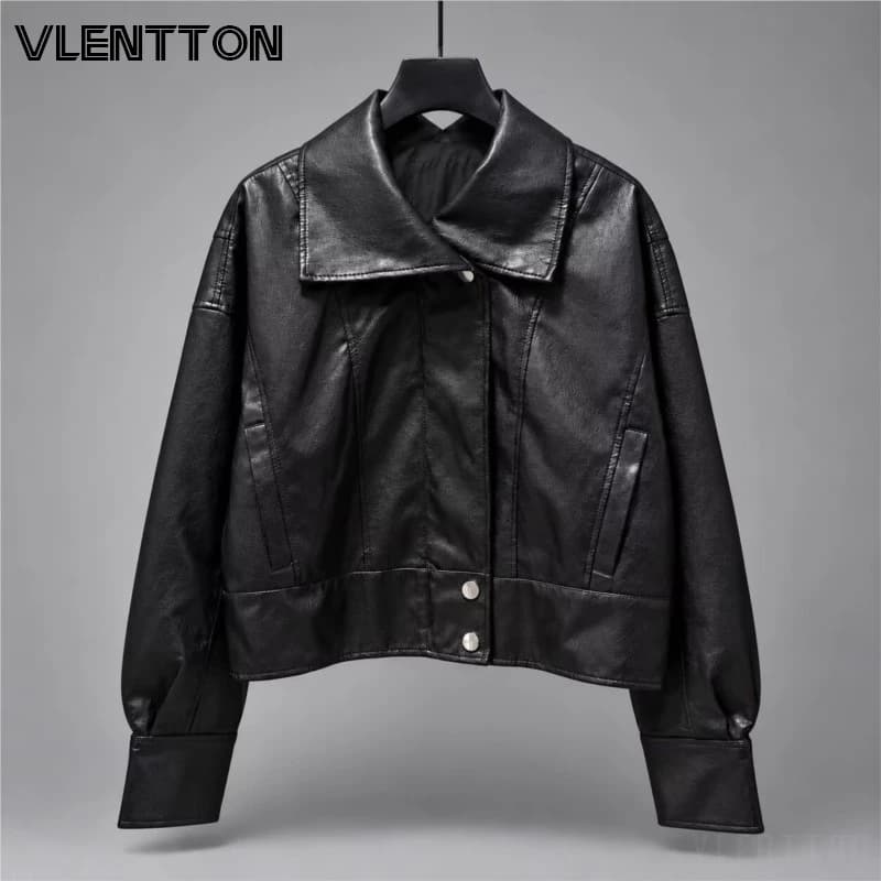 Women's High Quality Faux Leather Jackets Coats Autumn New Fashion Black Zipper Long Sleeve Female Moto Outerwear